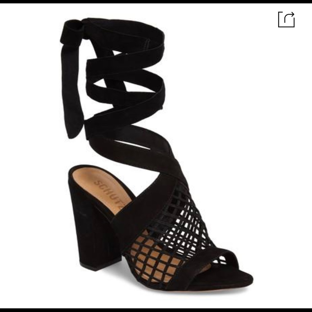 SCHUTZ Black Wrap Lace-Up Block Heel Sandals